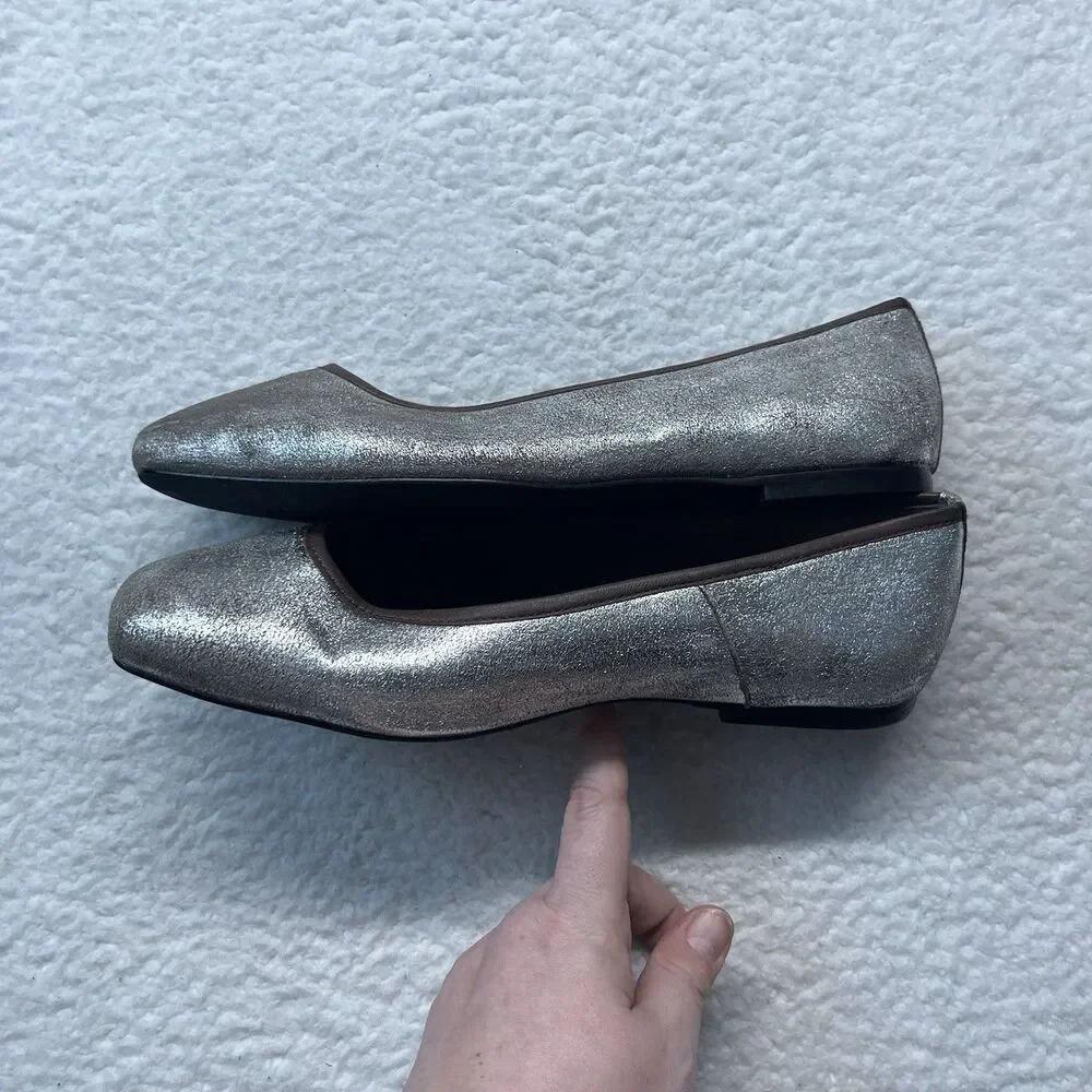 Seychelles Flats Womens 8.5 Distressed Metallic Leather Ballet Minimalist Corp
